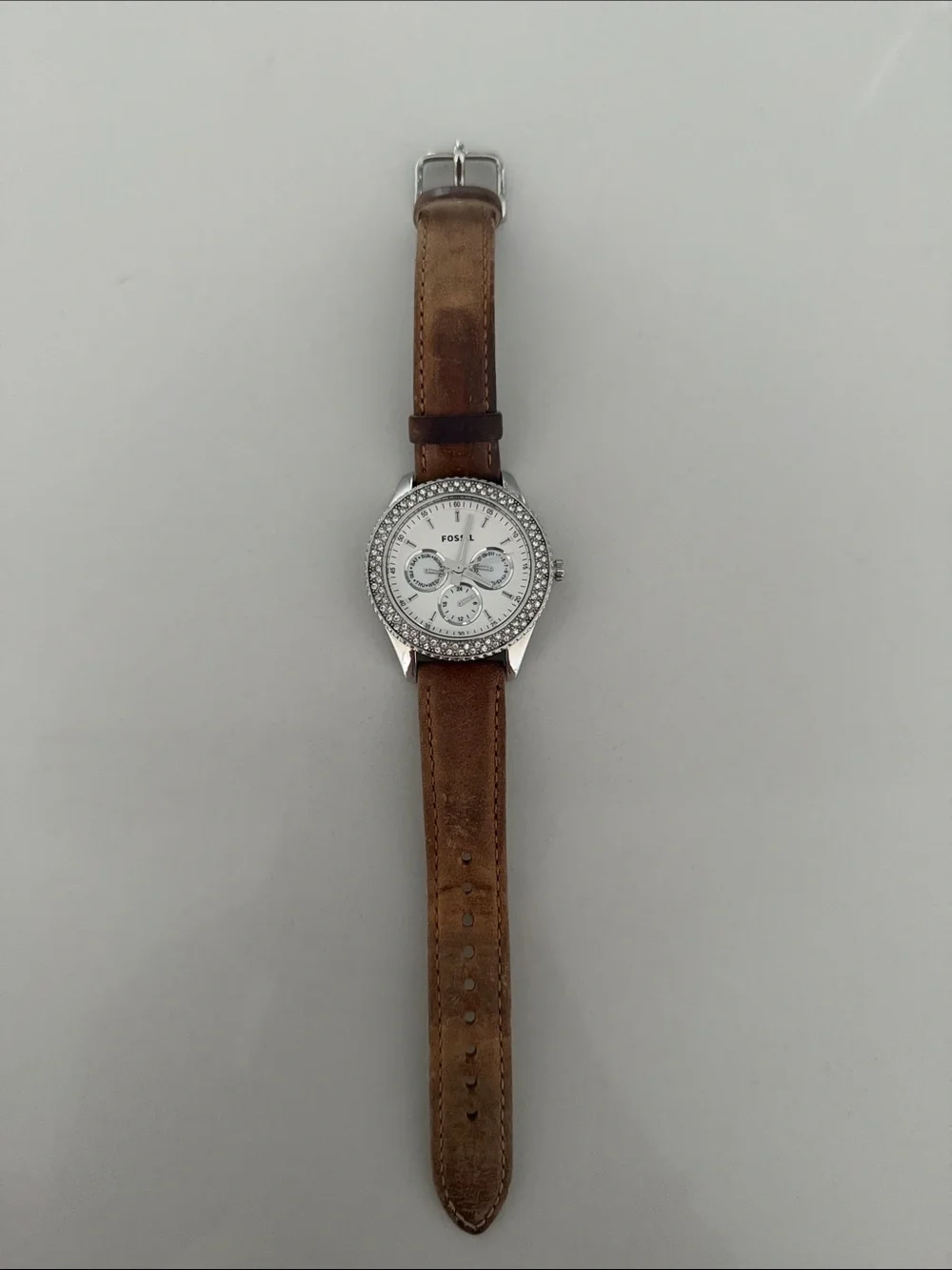 Fossil Silver-Tone Case with Brown Leather Strap Men's Watch